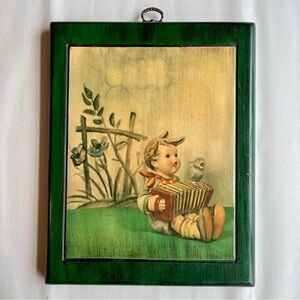 Vintage Wood Wall Plaque 'Hummel Style Art' 8.25" X 10.5"